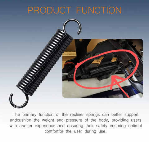 Four And Seven Eighths Inch Recliner Mechanism Extension Springs Two Pack Replacement Parts for Lane and Action Furniture, shown installed