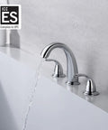 Two Handle Widespread Roman Tub Faucet With Valve Chrome Finish High Flow 12.16 GPM At 60 PSI installed on tub edge