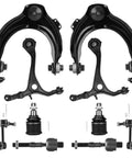 Front Upper And Lower Control Arm Suspension Kit With Ball Joints Sway Bars And Tie Rods For Honda Accord 2003 2004 2005 2006 2007 And Acura TSX 2004 2005 2006 2007 2008 12 Piece Set Bundle, black steel parts