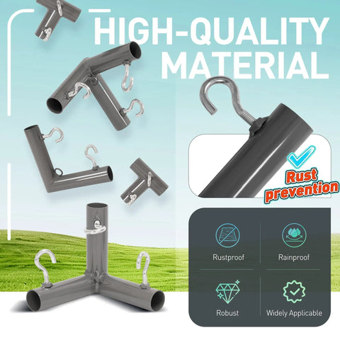 1-3/8 Inch Corner Kit For Golf Practice Cage Frames, 10 Piece Powder Coated Triple Corner Bracket Set With Threaded Eye Bolts, Right Angle And Dual Connection Brackets, Canopy Fittings For Backyard Indoor Outdoor Nets, Gray