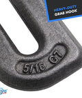 Close-up of a Weld-On Grab Chain Hook 5 Sixteenth Inch Heavy Duty Beefed Up Tow Hook G70 Forged Steel with 5/16 G70 marking