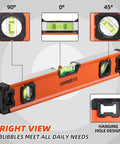 Heavy Duty 12 20 40 Inch Spirit Level Set Featuring A Magnetic Torpedo Pro Grade Aluminum Build showing three bubble levels and hanging hole.