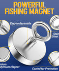WUDIME 500 lb fishing magnet with eye bolt, stainless steel, 2.36-inch diameter (front view)