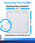 MERV 8 20x24x1 Air Filter with size guide, actual size 19.5 x 23.5 x 0.75 inches, pleated electrostatic filter for HVAC