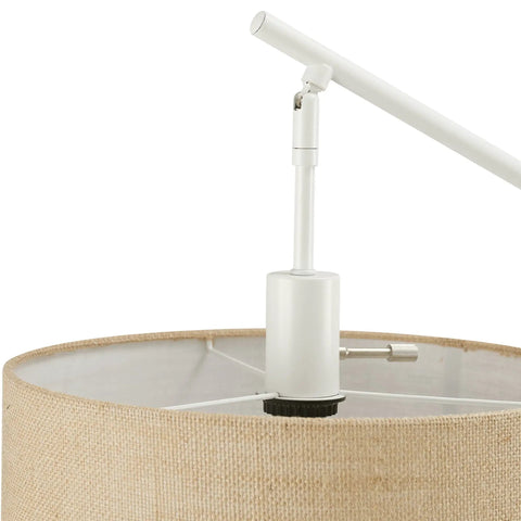 Close-up of Serena 66 Inch Floor Lamp With Matte White Finish Faux Wood Accents And Natural Jute Shade Adjustable Arm Dimmable Rotary Socket