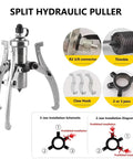 Pro Shop Ready Hydraulic Bearing Puller And Gear Separator Providing 50 Ton Pulling Power with R2 3/8 connector and claw hooks.