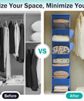 Hanging Closet Organizer With Six Shelves In Blue, Space Saving Hanging Storage Unit For Clothes And Accessories in use