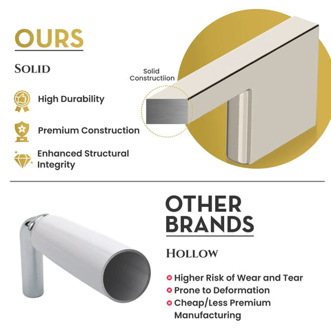 Comparison of solid Brushed Nickel Cabinet Pulls 96mm Satin Silver Drawer Handles and hollow other brand handles, focus on durability.