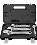 4 Piece Adjustable Wrench Set Featuring 6 8 10 12 Inch Wrenches in case, Industrial Grade Heavy Duty Chrome Vanadium Steel, Wide Jaw Opening