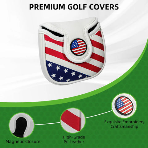 Magnetic Closure Putter Headcover For Mallet Putters With Heel Shaft Square Style USA Stars And Stripes Flag Design Durable