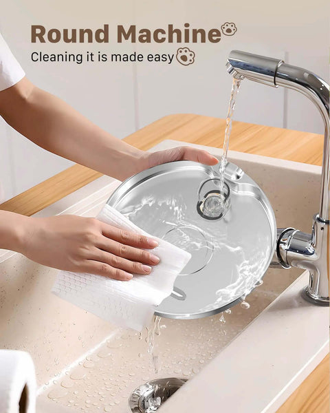Stainless Steel Cat Water Fountain For Quiet Hydration And Easy Living, 74oz 2.2L lid being cleaned in sink