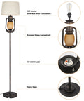 Cozy Farmhouse Floor Lamp With Lantern Night Light, Rustic Standing Lamp, Oil Rubbed Bronze Finish, Beige Linen Shade, LED Bulb Details