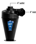 Black cyclone dust collector attachment with 4-inch inlet and outlet, Ultimate Cyclone Attachment For Single Stage Dust Collectors 0.5 To 3HP, Boost Airflow And Capture 99 Percent Dust Like A Boss, DIY Home Workshop Cleaning, Portable Attachment For Woodworking And Shop Dust Control.