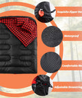 Two Person Double Sleeping Bag With Two Pillows, Split Into Two Individual Bags Or One Queen Blanket, black and red