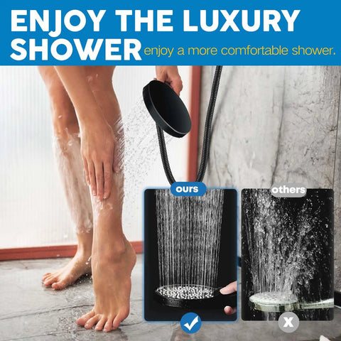 Person using 8 Inch Square Rain Shower Head With Handheld Spray Combo And Adjustable Extension Arm Three Way Flow Regulator High Pressure Hose Matte Black Shower System For Home Spa Vibe
