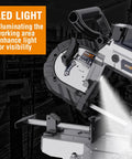 2-In-1 Band Saw With Table Saw Base, 10 Amp Portable Metal And Wood Cutter, Deep 5 Inch Cut, LED light, side view
