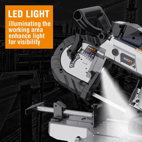 2-In-1 Band Saw With Table Saw Base, 10 Amp Portable Metal And Wood Cutter, Deep 5 Inch Cut, LED light, side view