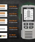 Hilitand Wall Scanner Stud Finder Detector with LCD Display showing scanning modes for wood and metal up to 80mm deep.
