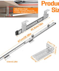 Slick Under Desk Keyboard Tray Pull Out Slide With Height Adjustable Full Extension Ball Bearing Rails showing dimensions and adjustment range.