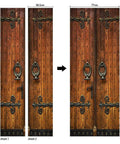 3D Classic Old Wood Door Decal Kit Peel And Stick Wall Mural Cover Removable Self Adhesive Wallpaper For Home Decor Two Panel Set 78.7 Inches Tall Per Panel Easy DIY Door Makeover showing detailed dimensions and design.