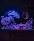 Great Wave Off Kanagawa LED Neon Sign Blue Pink Wall Art Dope Ukiyoe Inspired Neon Light For Living Room Bedroom 12x16 Inches Modern Room Decor Vibe Now, illuminated artwork with wave design.