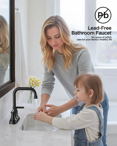 No Sweat Matte Black Centerset Bathroom Sink Faucet With Wide Integrated Deck Plate For Two Or Three Hole Vanities Smooth Quarter Turn Handles And Built To Last For Every Home Upgrade