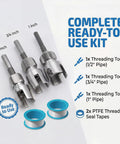 4 in 1 PVC Pipe Threader Kit for One Half, Three Quarters and One Inch Pipes including PTFE tapes