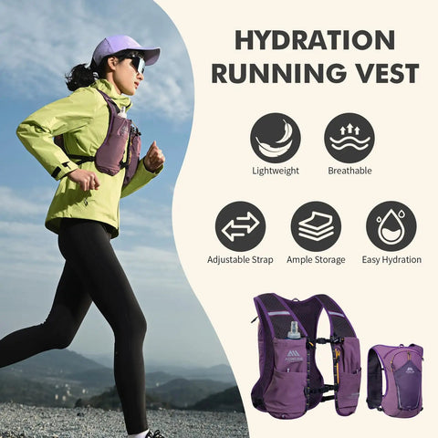 Woman running with Ultra Lightweight 8L Hydration Vest With 500ml Bottle For Men And Women, breathable mesh running pack