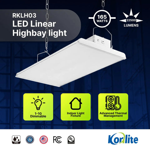 Two Foot Linear LED Shop Light 165W 22400 Lumens Dimmable Daylight 5000K Hella Bright High Efficacy Industrial Warehouse