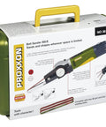 Beast Belt Sander For Finish Work And Detail Sanding kit with swivel 60 degree head, shown in green and yellow carry case.
