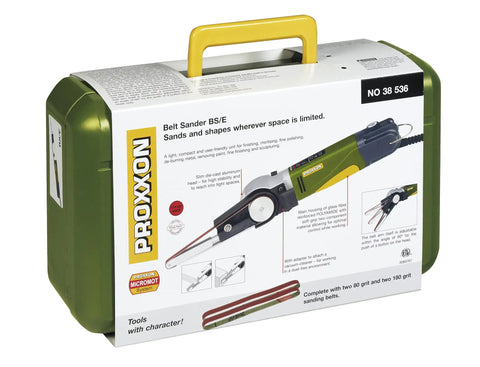 Beast Belt Sander For Finish Work And Detail Sanding kit with swivel 60 degree head, shown in green and yellow carry case.