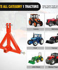 Beefy 3 Point Hitch Receiver 2 Inch Heavy Duty Category 1 Tractor Drawbar Adapter with various compatible tractors.