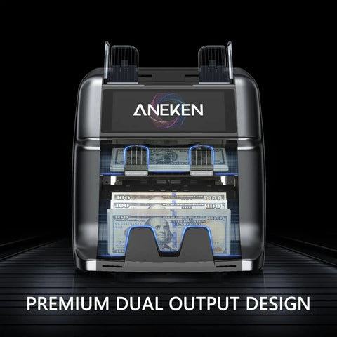 Front view of Ultra Series Mixed Denomination Money Counter With Dual Pocket And Reject Pocket 6.9 Inch Full Touchscreen Multi Currency Sorter Bank Level Counterfeit Detection For Fast Cash Handling.