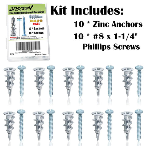 Built Tough Zinc Self Drilling Drywall Anchors Kit With 10 No 8 X One And A Quarter Inch Screws shown with packaging