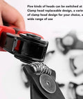 Close-up of 5 In 1 Pliers Set Built Tough For Cutting Sheet Metal And Wires with interchangeable heads.