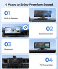 Image displaying four premium sound options for 9.26 Inch Wireless CarPlay Screen With 4K Dash Cam And HD Backup Camera.