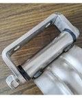 Close-up view of side door container hinge for refrigerated cold storage cabinet, heavy duty metal hardware, easy install.