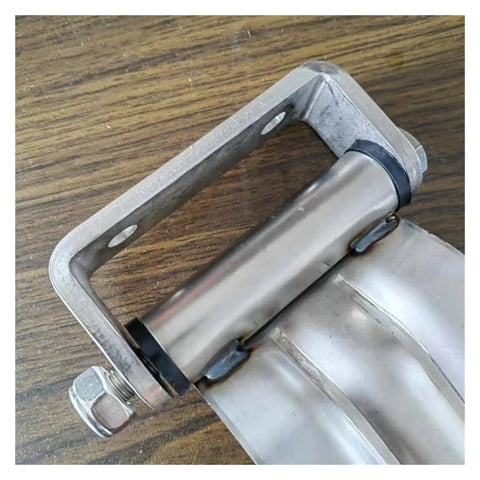 Close-up view of side door container hinge for refrigerated cold storage cabinet, heavy duty metal hardware, easy install.
