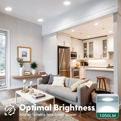 Living room featuring 24 Piece 6 Inch Led Recessed Ceiling Lights With Junction Box, 1050 Lumen for optimal brightness.