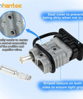 Premium 175A Battery Cable Connector For 1/0 To 4 Gauge Wire with dust cover and polarity marks for secure connection.