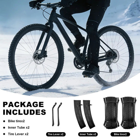 2 Pack 26x2.125 Thick Wear Resistant Bike Tire Set With Inner Tubes And Levers for Mountain Commuter and Touring Bikes in Snow