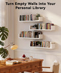 Fresh White Floating Wall Shelves Set Of Four U Shaped Wall Mounted Bookshelf with books and decor in modern office.