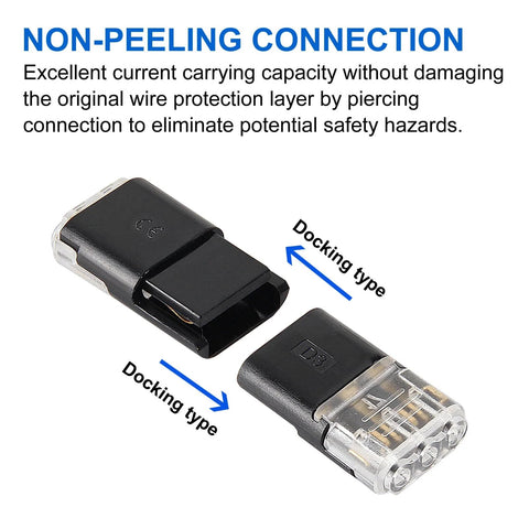 50 Pcs LED No Solder No Strip Terminal Block D3 Interchangeable Plug and Play Connector Three Wire for Vehicle Audio Video LED Strips and Wiring Projects Reusable Push In Connectors Compatible With 20 22 24 AWG Solid Stranded and Flexible Wires