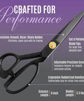 Ultra Sharp 9 Inch Fabric Scissors For Heavy Duty Cutting, Tough As Nails Fabric Shears That Deliver Smooth, Precise Cuts On All Fabrics And Leather, Perfect For Tailors, Dressmakers, Crafters, And Artists. 9-inch black steel scissors