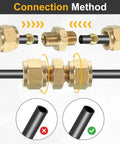 Brass Compression Tube Fitting Set For 4mm Tubing, NPT Thread, Union And Sleeves, Straight Coupling Adapter, 5 Pieces, Durable Brass Plumbing Fittings shown in connection method view.