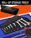Slick Slim SAE Open End Wrench Set 9 Piece From One Quarter Inch To One Inch, Ultra Thin Chrome Vanadium Steel With Rolling Pouch