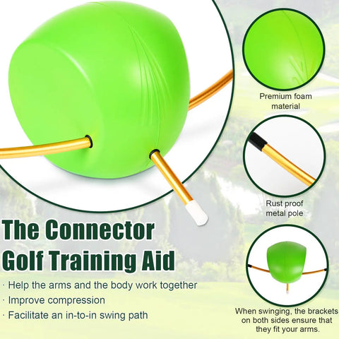 Connector Golf Training Aid for Swing Mastery and Posture Correction with foam wedge and rust-proof poles.
