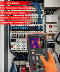 2 In 1 Thermal Imaging Camera and True RMS Digital Multimeter for electrical inspections in use on circuit board display