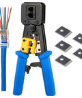 Pro Grade RJ45 Crimp Tool Pass Through Kit with 5 Replacement 8 Pin Blades for Cat5 Cat5e Cat6 Ethernet Cables