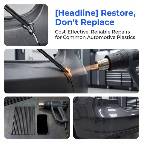50 Pack Plastic Welding Rods 20cm Black PP Welding Sticks For Auto Body Bumper Scratch And Crack Repair Kit in use